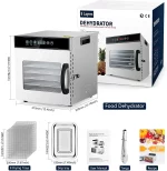 Tray Food Dehydrator, Steel Fruit Dry Machine with 30 90~C Adjustable Thermostat, 24hr Digital Timer - Image 7
