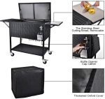 80 Quart Rattan Rolling Cooler Cart, Portable Wicker Cooler Trolley, Backyard Party Drink Beverage Bar - Image 6