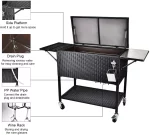80 Quart Rattan Rolling Cooler Cart, Portable Wicker Cooler Trolley, Backyard Party Drink Beverage Bar - Image 5